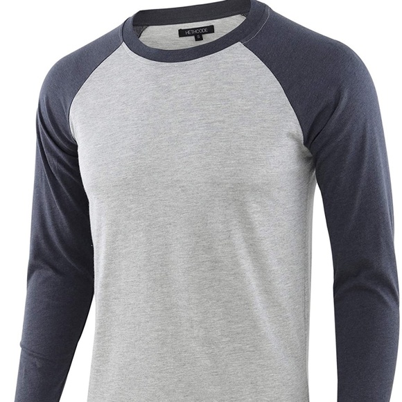 HETHCODE Men's Casual Lightweight Vintage Long Raglan Sleeve Baseball T-Shirt - Picture 1 of 3